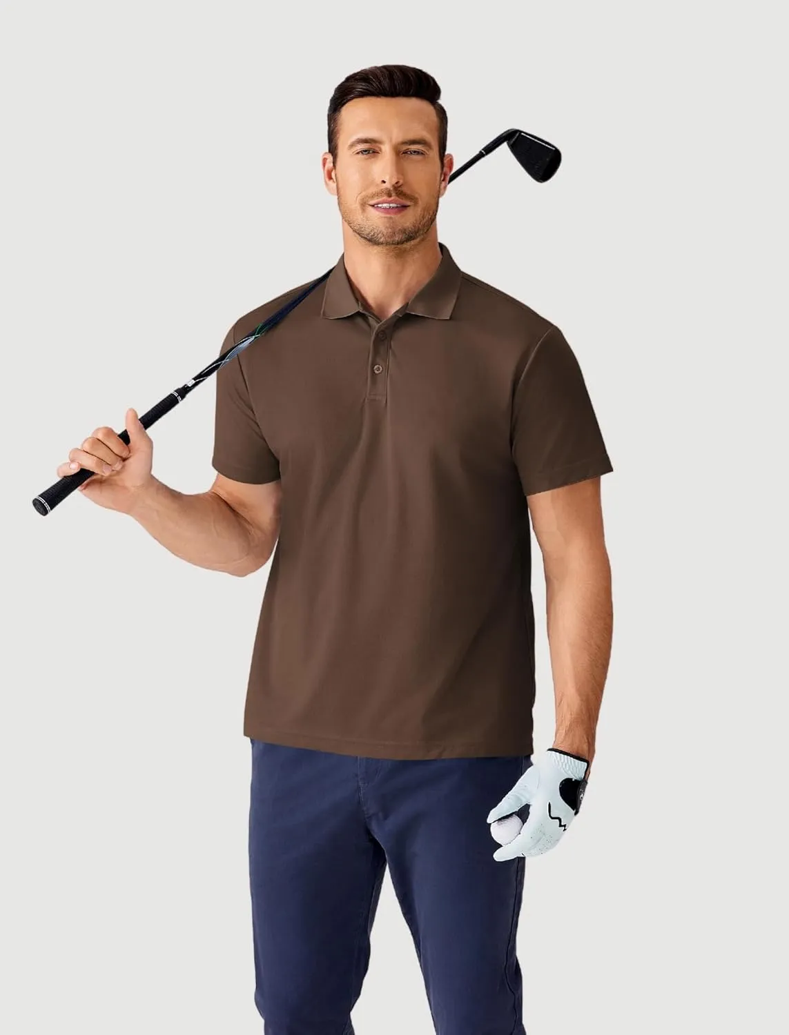 PINSPARK Mens Polo Shirts Short Sleeve Lightweight Moisture Wicking Quick Dry Casual Workout Collared Shirt Plain 3 Pack Set