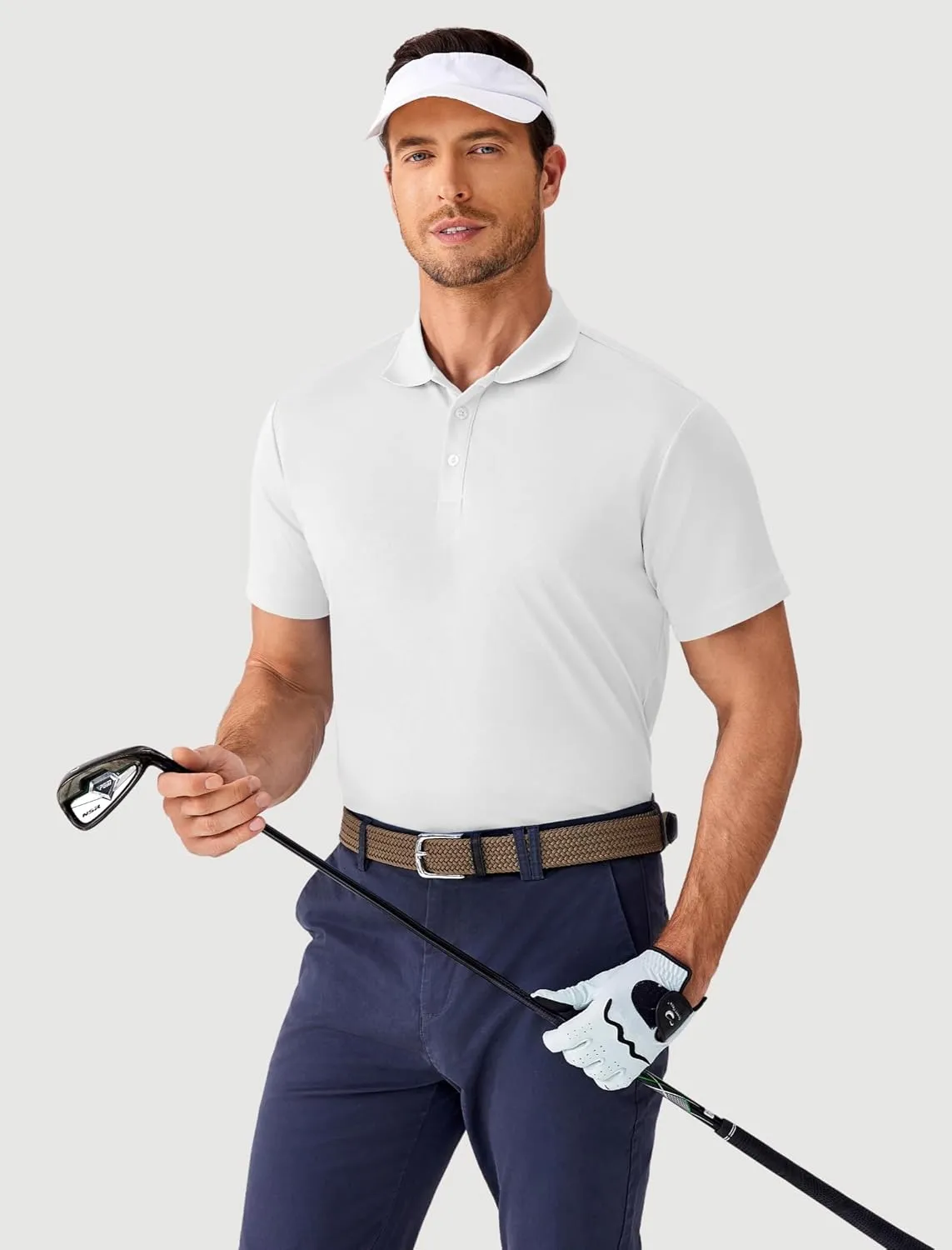 PINSPARK Mens Polo Shirts Short Sleeve Lightweight Moisture Wicking Quick Dry Casual Workout Collared Shirt Plain 3 Pack Set