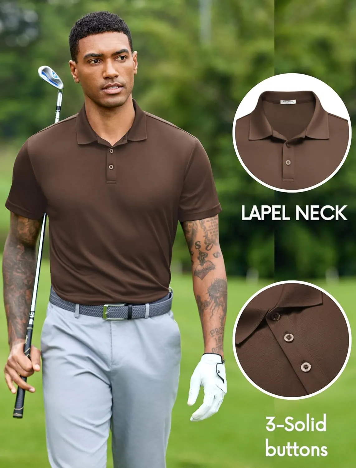 PINSPARK Mens Polo Shirts Short Sleeve Lightweight Moisture Wicking Quick Dry Casual Workout Collared Shirt Plain 3 Pack Set
