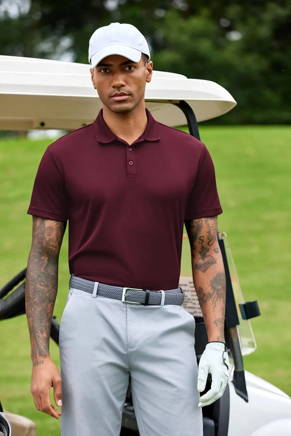 PINSPARK Mens Polo Shirts Short Sleeve Lightweight Moisture Wicking Quick Dry Casual Workout Collared Shirt Plain 3 Pack Set