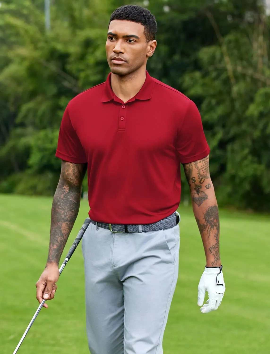 PINSPARK Mens Polo Shirts Short Sleeve Lightweight Moisture Wicking Quick Dry Casual Workout Collared Shirt Plain 3 Pack Set