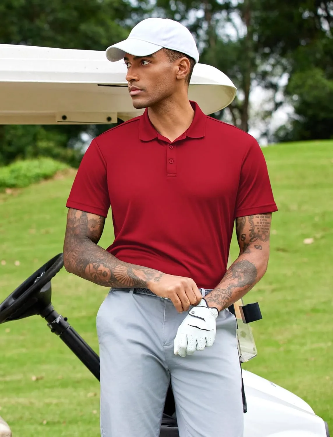 PINSPARK Mens Polo Shirts Short Sleeve Lightweight Moisture Wicking Quick Dry Casual Workout Collared Shirt Plain 3 Pack Set