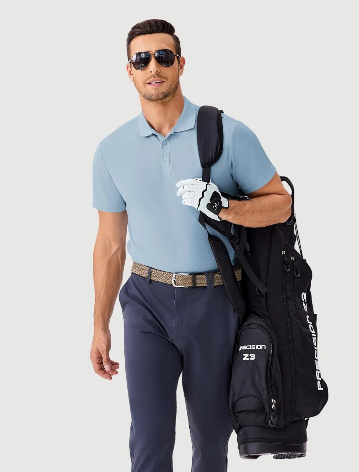 PINSPARK Mens Polo Shirts Short Sleeve Lightweight Moisture Wicking Quick Dry Casual Workout Collared Shirt Plain 3 Pack Set