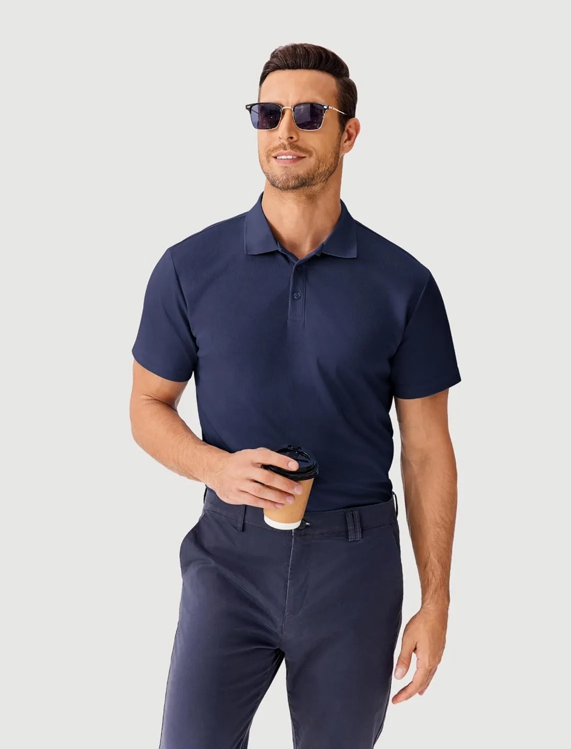 PINSPARK Mens Polo Shirts Short Sleeve Lightweight Moisture Wicking Quick Dry Casual Workout Collared Shirt Plain 3 Pack Set