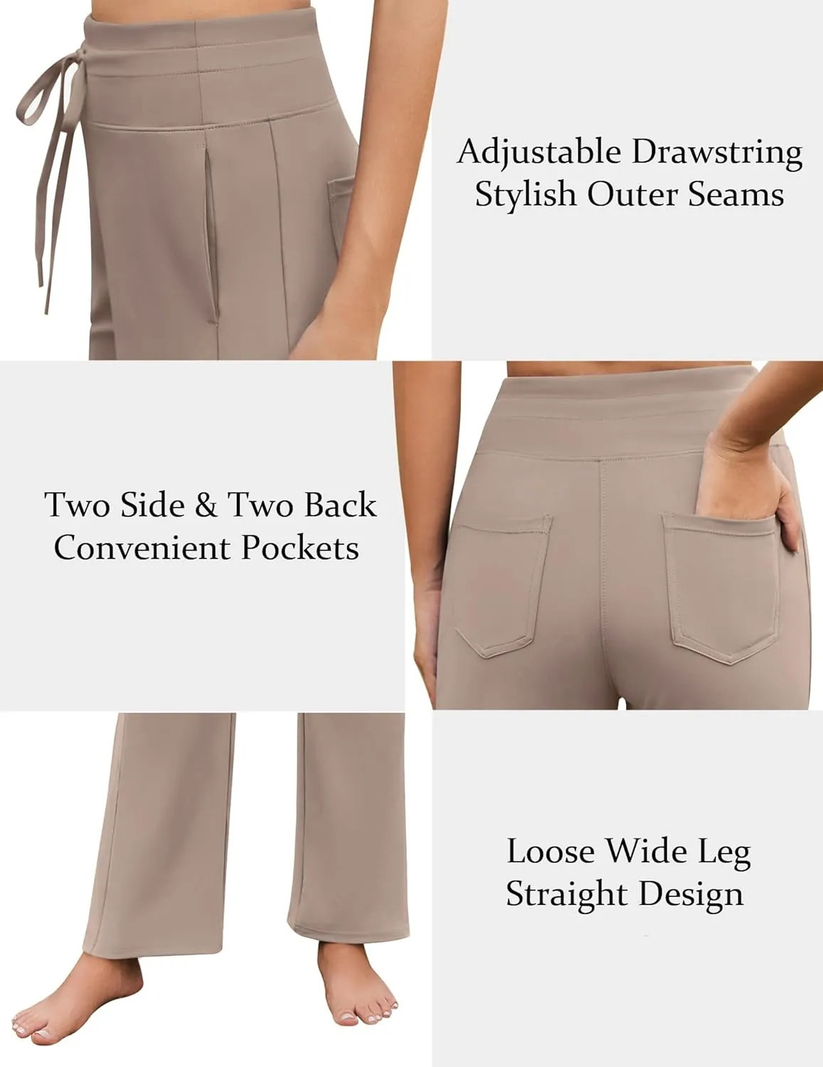PINSPARK Wide Leg Yoga Pants Women High Waisted Workout Pants UPF 50  Drawstring Sweatpants with 4 Pockets