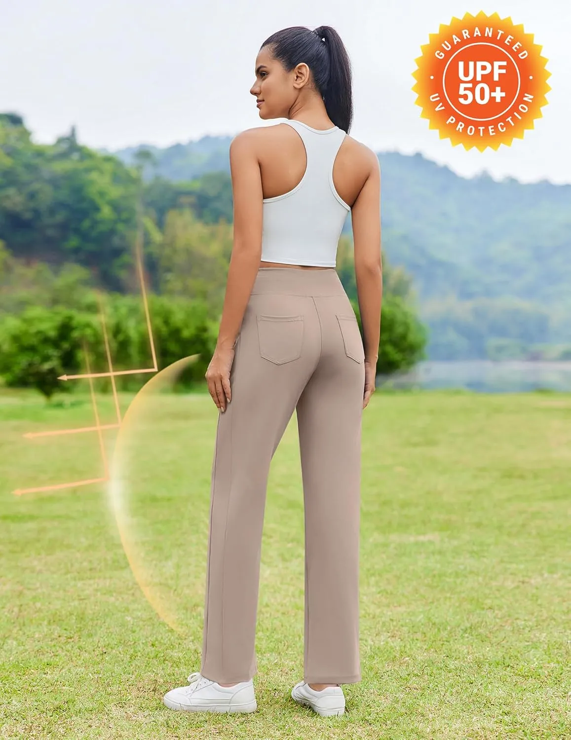 PINSPARK Wide Leg Yoga Pants Women High Waisted Workout Pants UPF 50  Drawstring Sweatpants with 4 Pockets