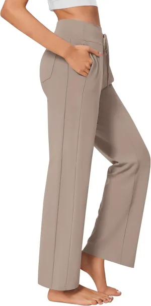 PINSPARK Wide Leg Yoga Pants Women High Waisted Workout Pants UPF 50  Drawstring Sweatpants with 4 Pockets