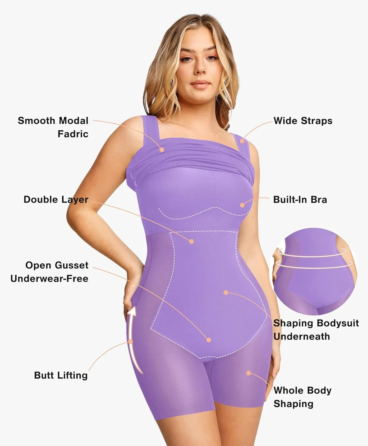 Popilush Cocktail Dresses for Women Built in Shapewear Bra 8 in 1 Square Neck Mini Slit Bodycon Summer Dress
