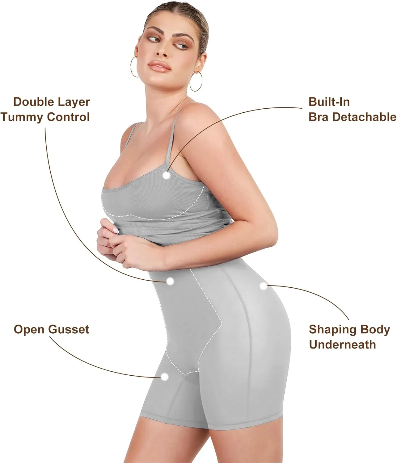 Popilush Summer Midi Dresses for Women - Bodycon Cocktail Party Graduation Shapewear Dress with Built-in Bra