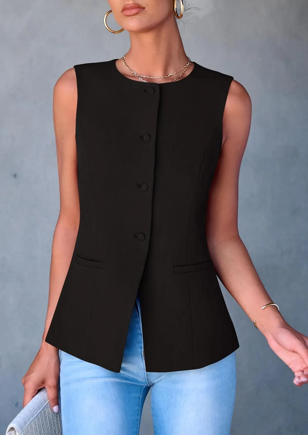 PRETTYGARDEN Women's Suit Vest Tops 2025 Summer Dressy Casual Business Button Sleeveless Trendy Fashion Blazer Waistcoat