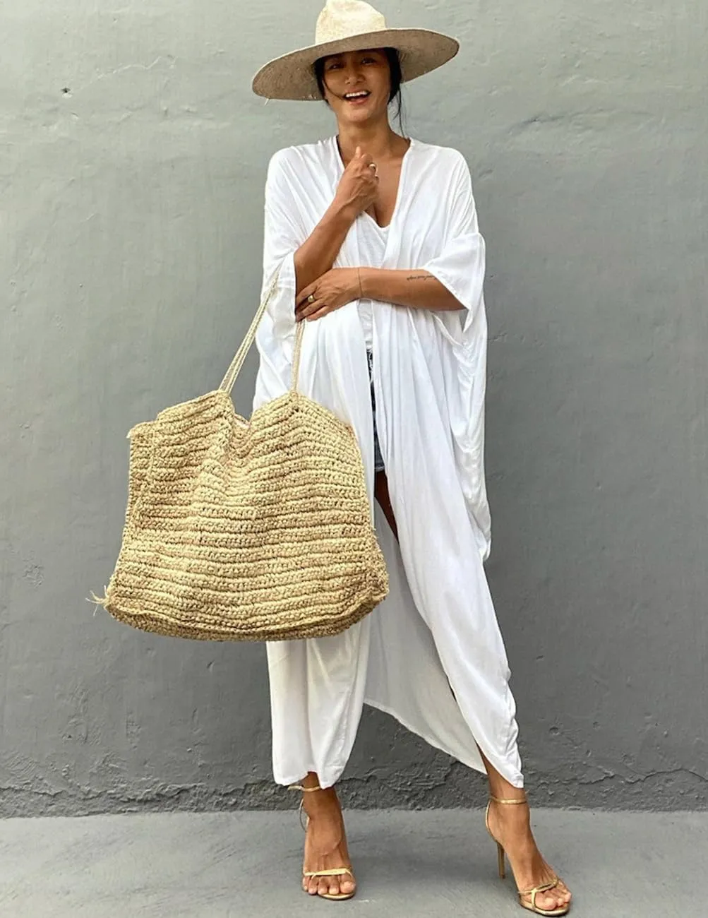 Rayon Beach Kimono coverups for Women Long Bathing Suit Cover Up Flowy Beachwear Cardigan