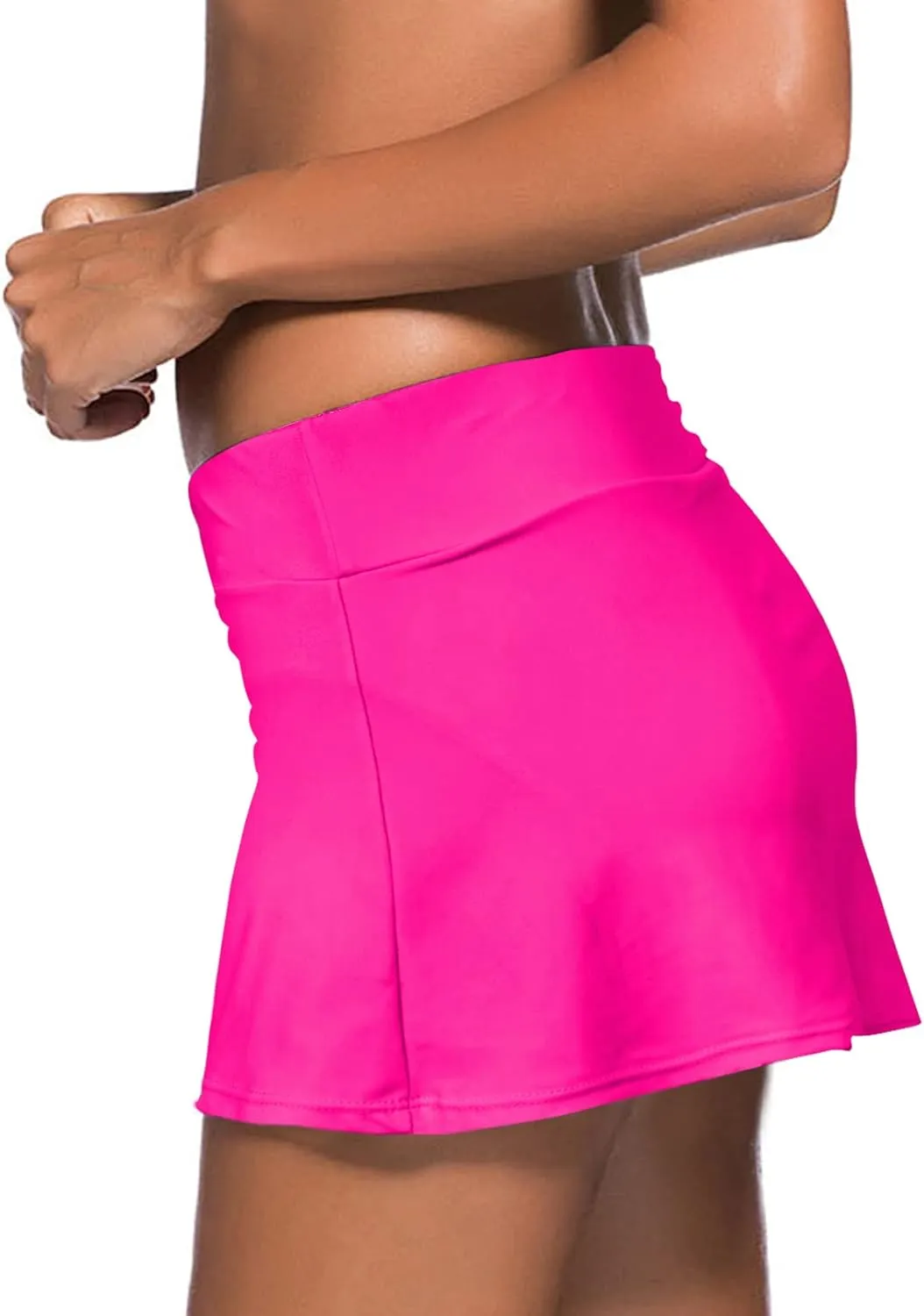 REKITA Women Swim Skirt Solid Color Waistband Skort Bikini Bottom