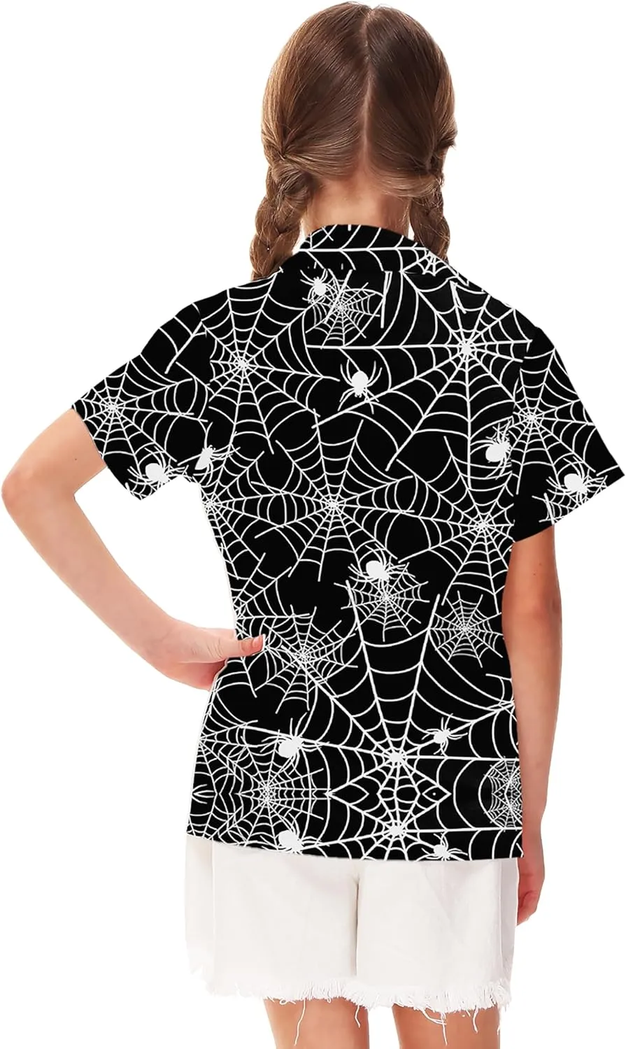 Remimi Unisex Kids Halloween Shirt Holiday Hawaiian Tops Short Sleeve Ugly Button Up 5-14 Years