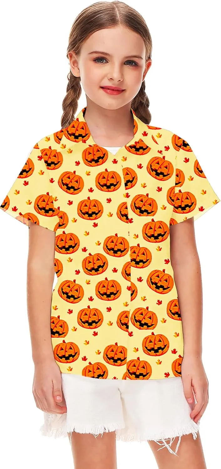 Remimi Unisex Kids Halloween Shirt Holiday Hawaiian Tops Short Sleeve Ugly Button Up 5-14 Years