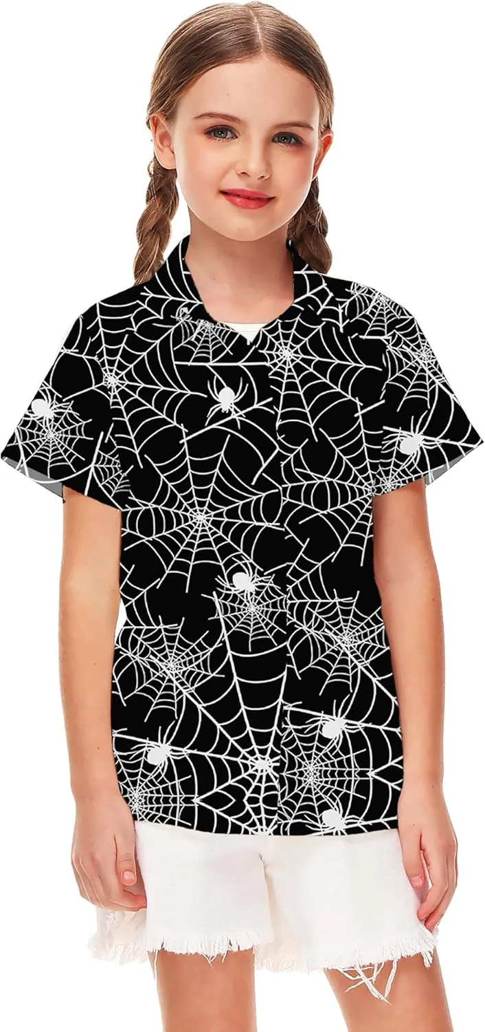 Remimi Unisex Kids Halloween Shirt Holiday Hawaiian Tops Short Sleeve Ugly Button Up 5-14 Years