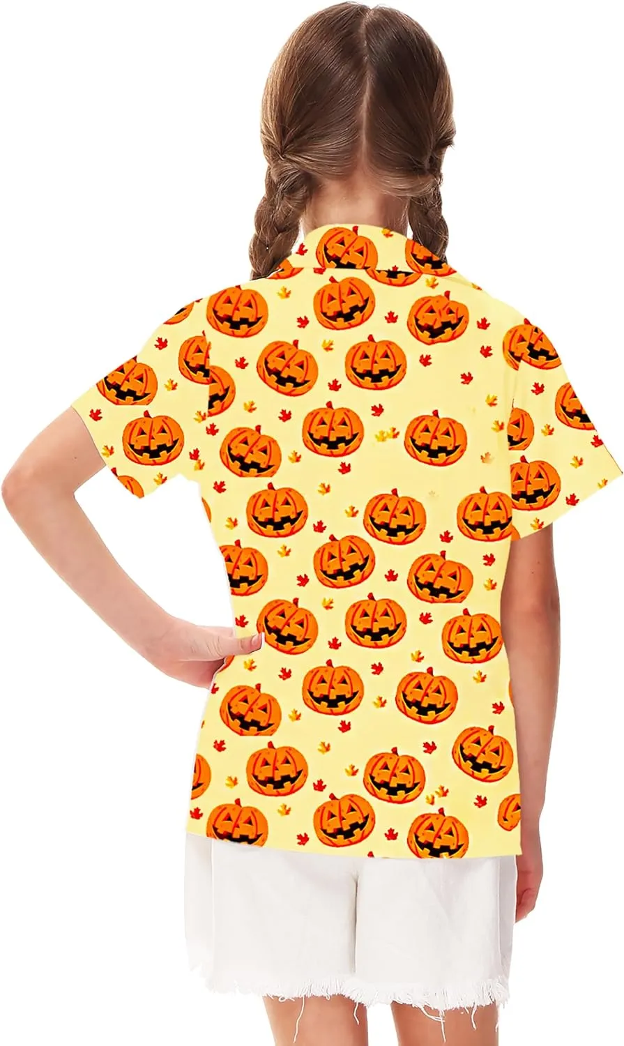 Remimi Unisex Kids Halloween Shirt Holiday Hawaiian Tops Short Sleeve Ugly Button Up 5-14 Years