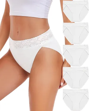 RHYFF Womens Underwear Cotton Bikini Panties High Cut Lace Panty Stretch Hipster Underpants Ladies Briefs S-XXL