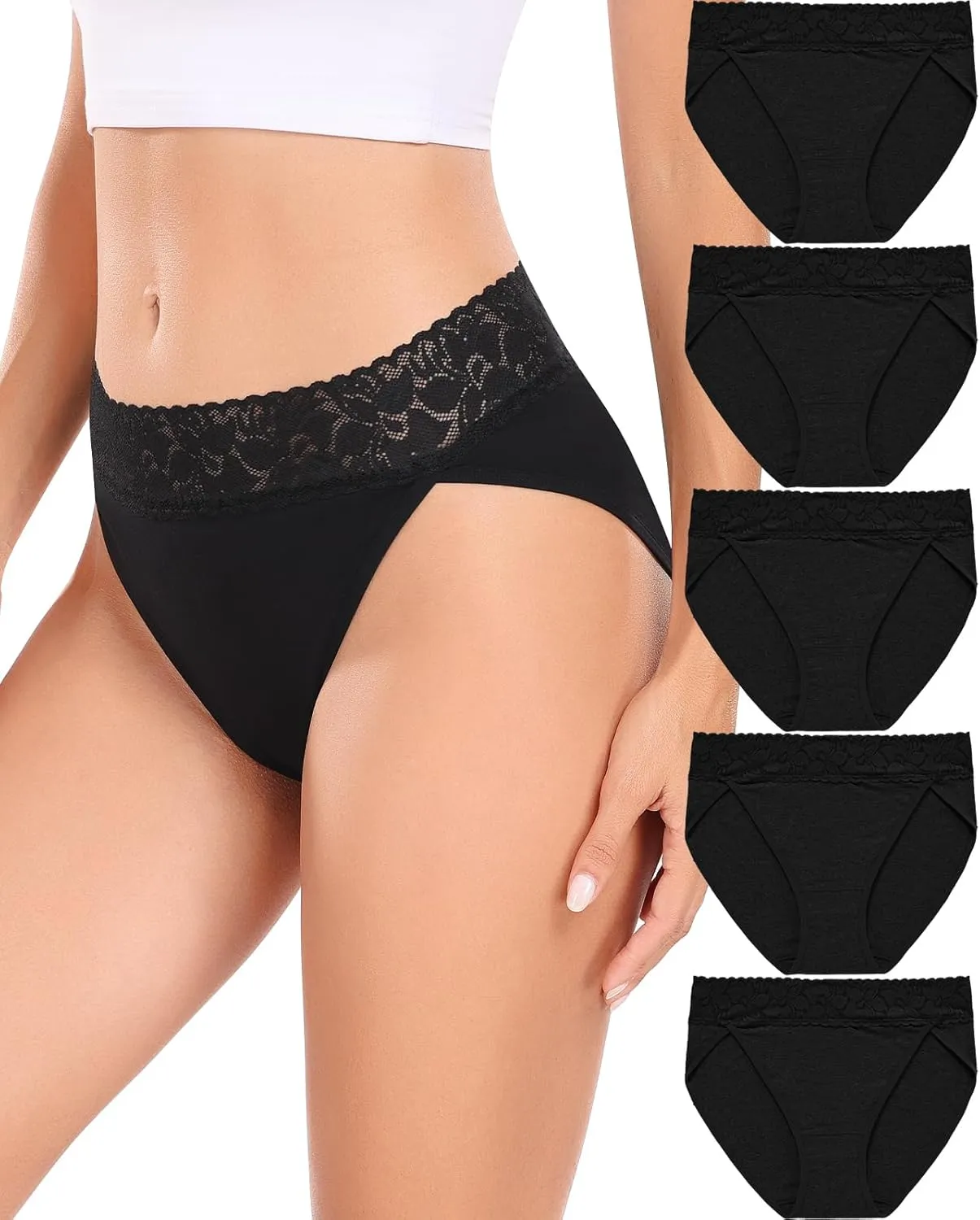RHYFF Womens Underwear Cotton Bikini Panties High Cut Lace Panty Stretch Hipster Underpants Ladies Briefs S-XXL