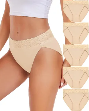 RHYFF Womens Underwear Cotton Bikini Panties High Cut Lace Panty Stretch Hipster Underpants Ladies Briefs S-XXL