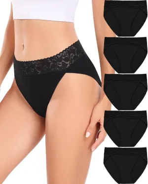 RHYFF Womens Underwear Cotton Bikini Panties High Cut Lace Panty Stretch Hipster Underpants Ladies Briefs S-XXL