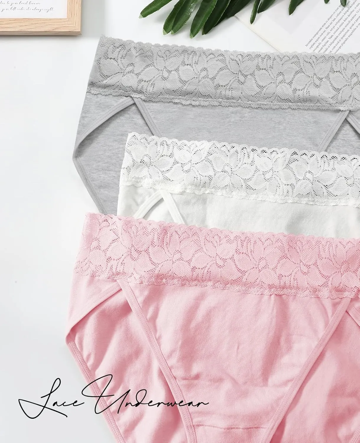 RHYFF Womens Underwear Cotton Bikini Panties High Cut Lace Panty Stretch Hipster Underpants Ladies Briefs S-XXL