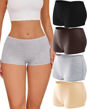 ROSYCORAL Boy Shorts Underwear for Women Cotton Panties Mid Rise Undies Full Coverage Boxers Briefs Boyshort 4 Pack S-XXL
