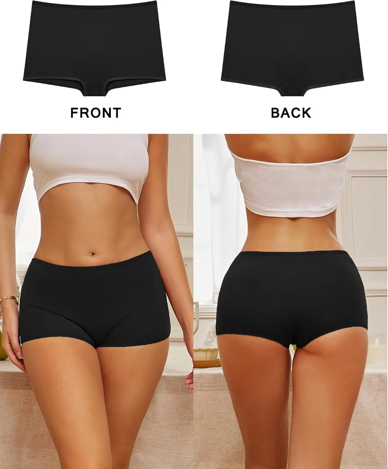 ROSYCORAL Boy Shorts Underwear for Women Cotton Panties Mid Rise Undies Full Coverage Boxers Briefs Boyshort 4 Pack S-XXL