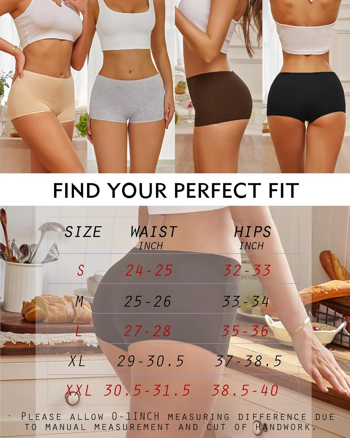 ROSYCORAL Boy Shorts Underwear for Women Cotton Panties Mid Rise Undies Full Coverage Boxers Briefs Boyshort 4 Pack S-XXL