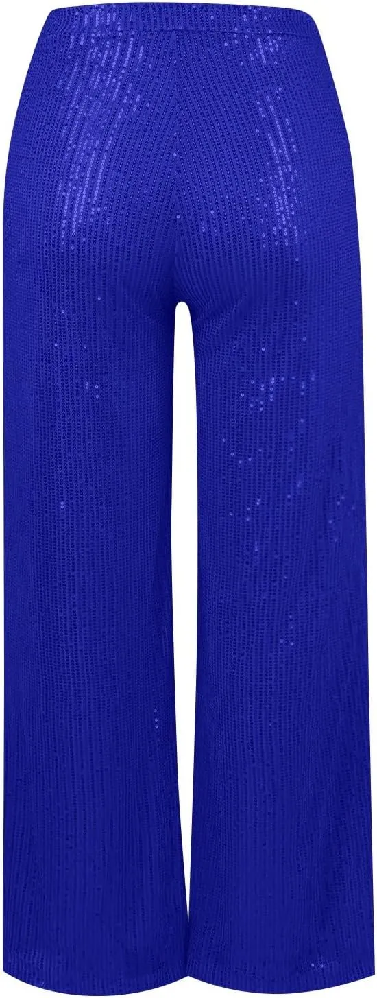 Sequin Pant for Women,2024 Spring Sparkly Glitter High Waist Wide Leg Palazzo Pant Party Club Trouser Bling Legging