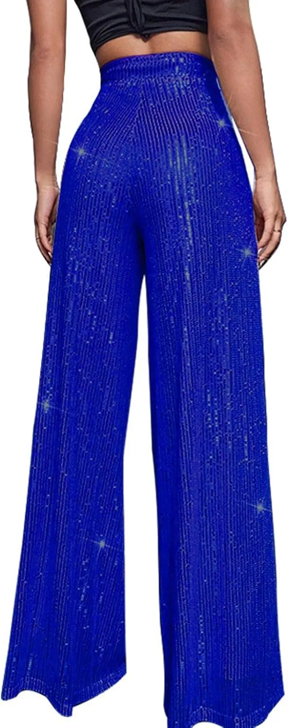 Sequin Pant for Women,2024 Spring Sparkly Glitter High Waist Wide Leg Palazzo Pant Party Club Trouser Bling Legging