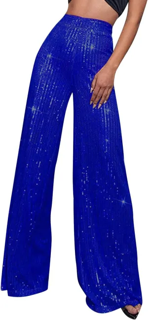 Sequin Pant for Women,2024 Spring Sparkly Glitter High Waist Wide Leg Palazzo Pant Party Club Trouser Bling Legging