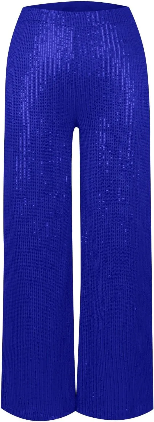 Sequin Pant for Women,2024 Spring Sparkly Glitter High Waist Wide Leg Palazzo Pant Party Club Trouser Bling Legging