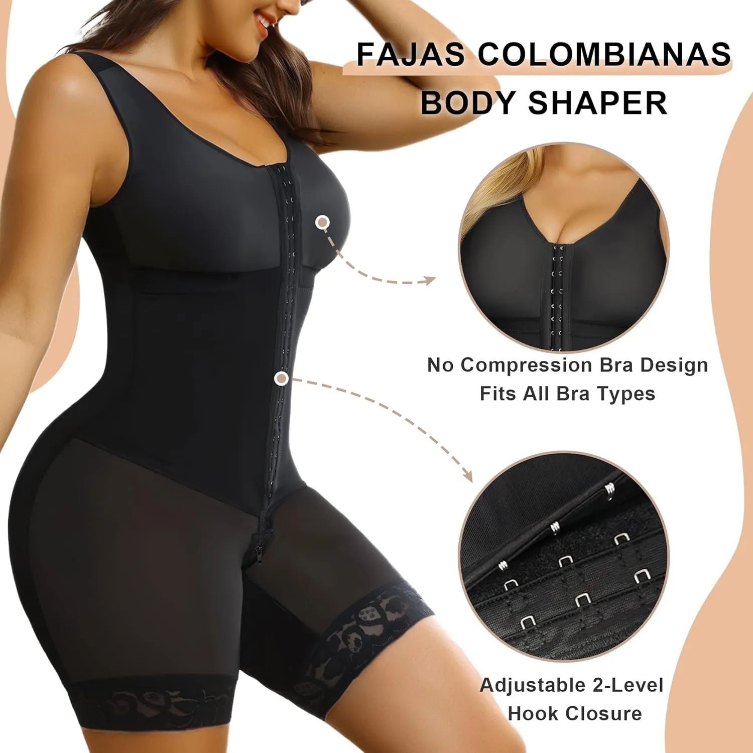SHAPERX Women's Fajas Colombianas Tummy Control Shapewear Postpartum Full Body Shaper Butt Lifter Bodysuit (No Padding)