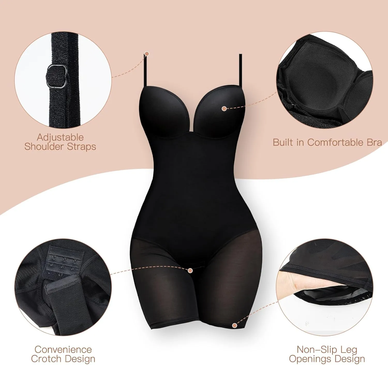 Slimers Women's Wedding Guest Shapewear Dresses Buit in Bra Layered Formal Spaghetti Strap Backless Full Slips Bodycon Dress