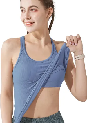 sphinx cat Ribbed Workout Short Racerback Tank Tops for Women with Built in Bra