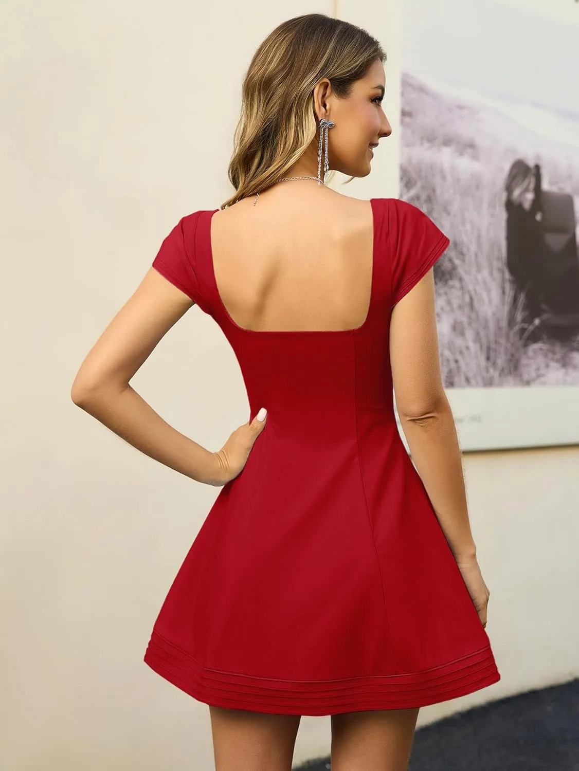 Summer Cap Sleeve Mini Dress Cute Sweetheart Neckline Flowy A Line Short Graduation Dresses for Women