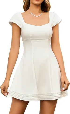 Summer Cap Sleeve Mini Dress Cute Sweetheart Neckline Flowy A Line Short Graduation Dresses for Women
