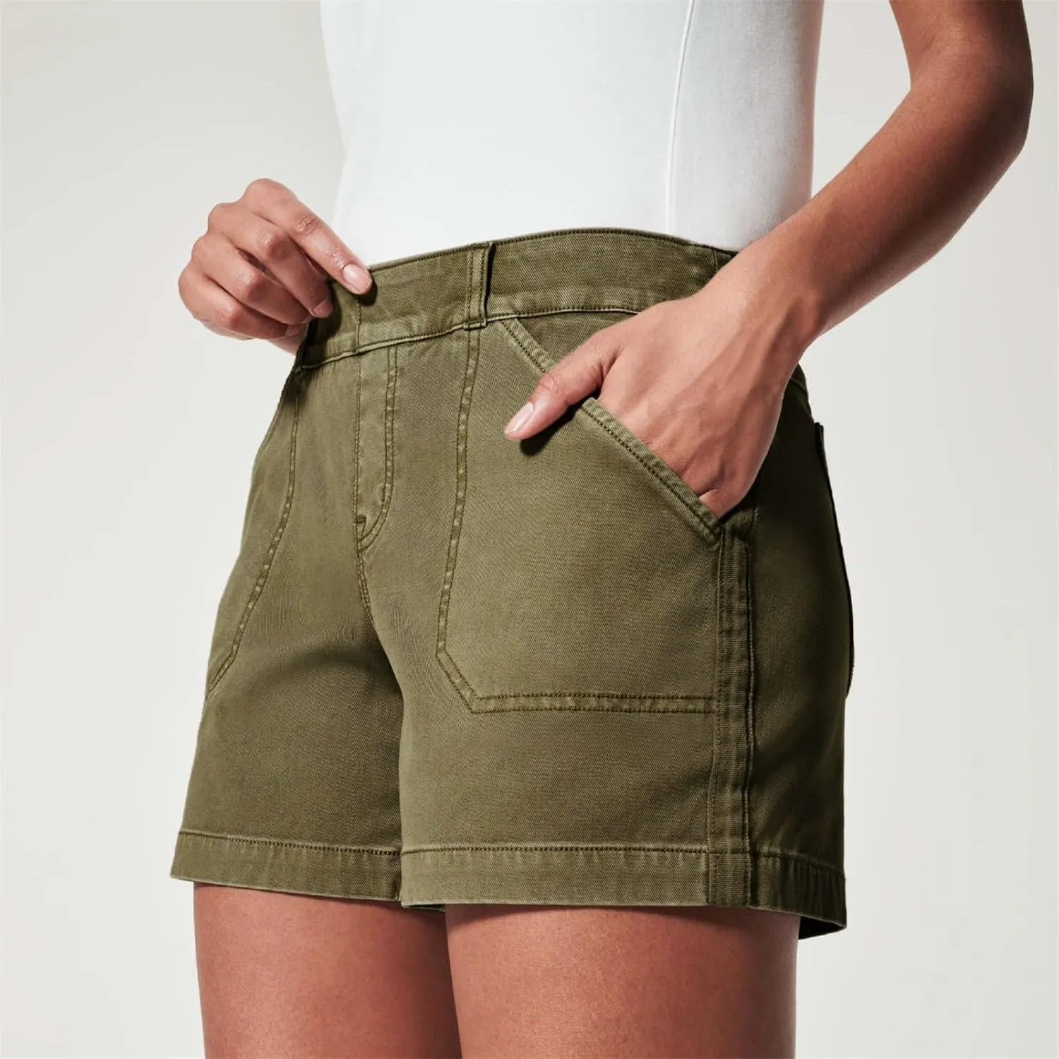 Summer Shorts for Women 2025 Trendy Plus Size Chino Shorts Stretchy High Waist Tummy Control Short Pants with Pocket