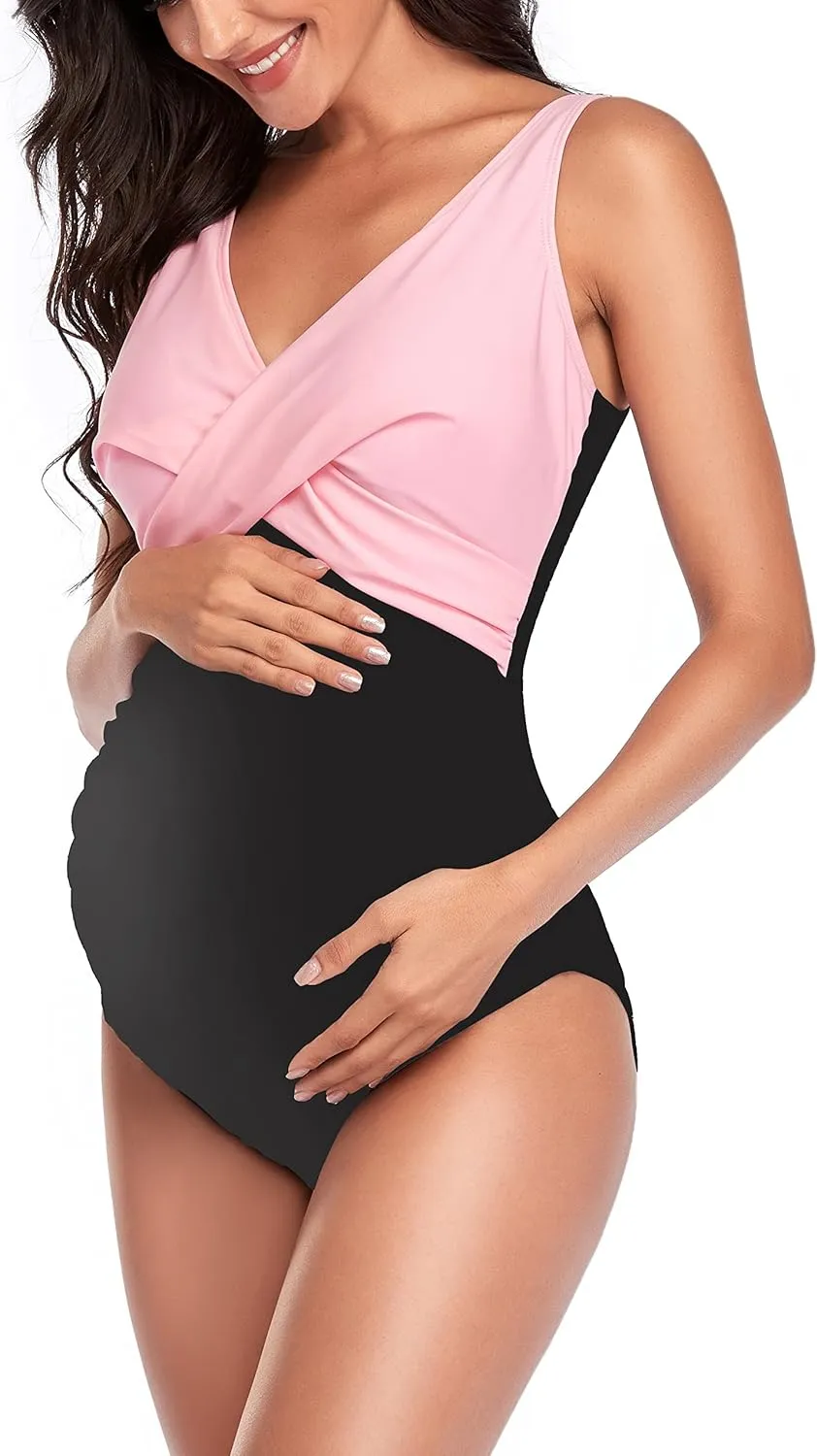 SUMMERSUNSHINE Maternity One Piece Swimwear Front Cross Pregnancy Swimsuit Bathing Suit Maternity Bikini