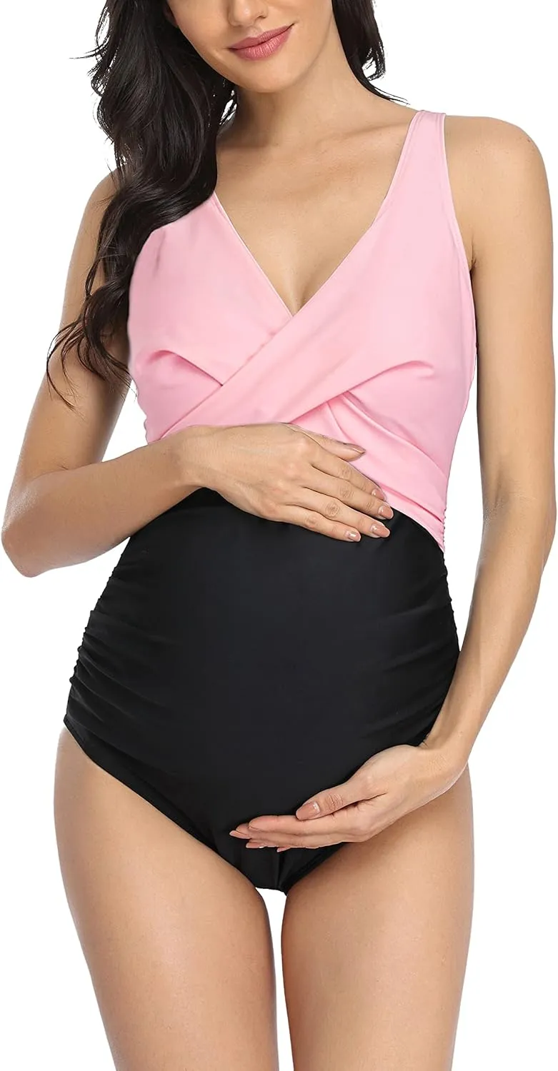 SUMMERSUNSHINE Maternity One Piece Swimwear Front Cross Pregnancy Swimsuit Bathing Suit Maternity Bikini