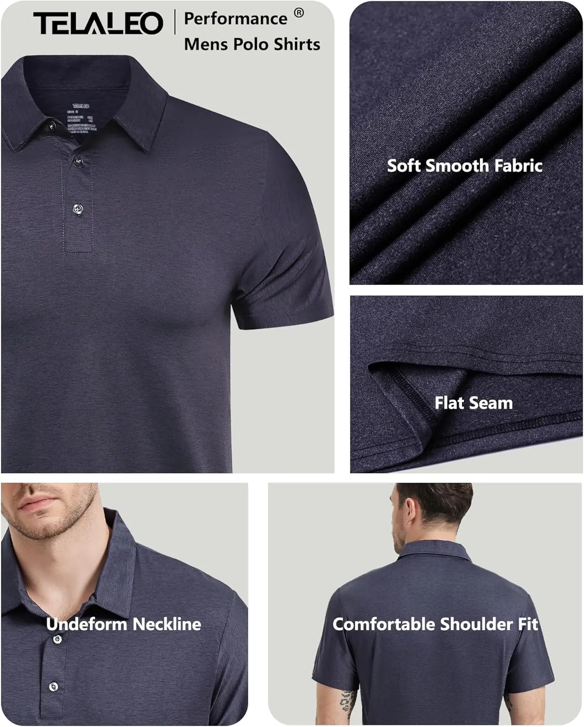 TELALEO 4/5 Pack Mens Polo Shirts Quick Dry Short Sleeve Golf T Shirt Performance Moisture Wicking Casual Workout