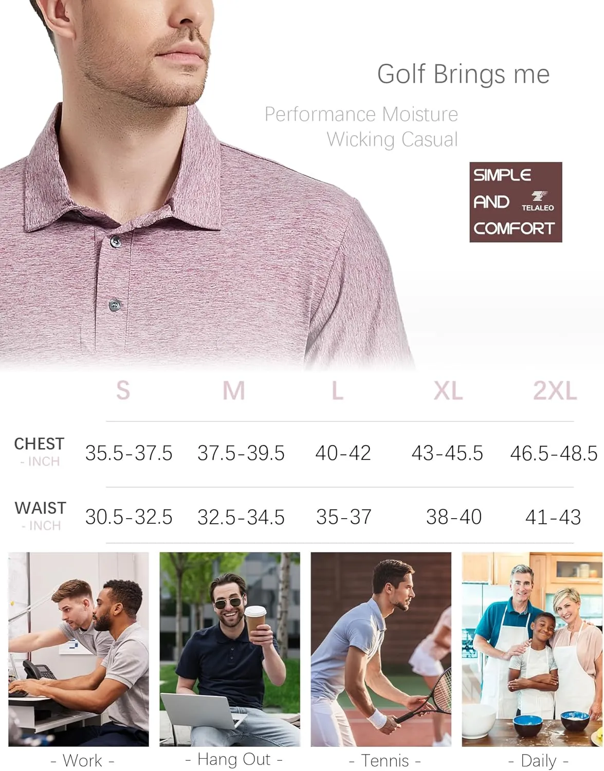 TELALEO 4/5 Pack Mens Polo Shirts Quick Dry Short Sleeve Golf T Shirt Performance Moisture Wicking Casual Workout
