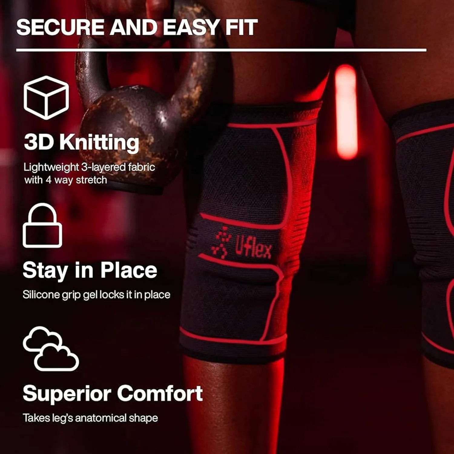 UFlex Athletics Compression Knee Brace for Women & Men Neoprene Knee Sleeves Support for Sports, Running, Weightlifting, Arthritis, Meniscus Tear, ACL, Hiking, Recovery Support & Fitness