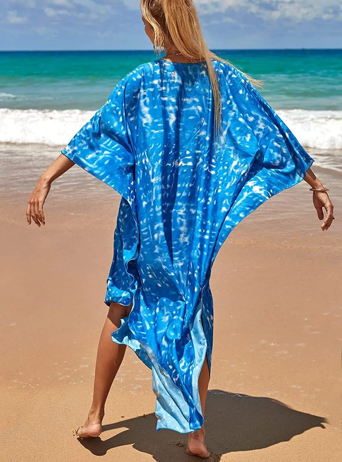 Venasha Womens Caftan Floral Print Kaftan Dress Short Sleeve Swimsuit Cover up Loungewear for Summer