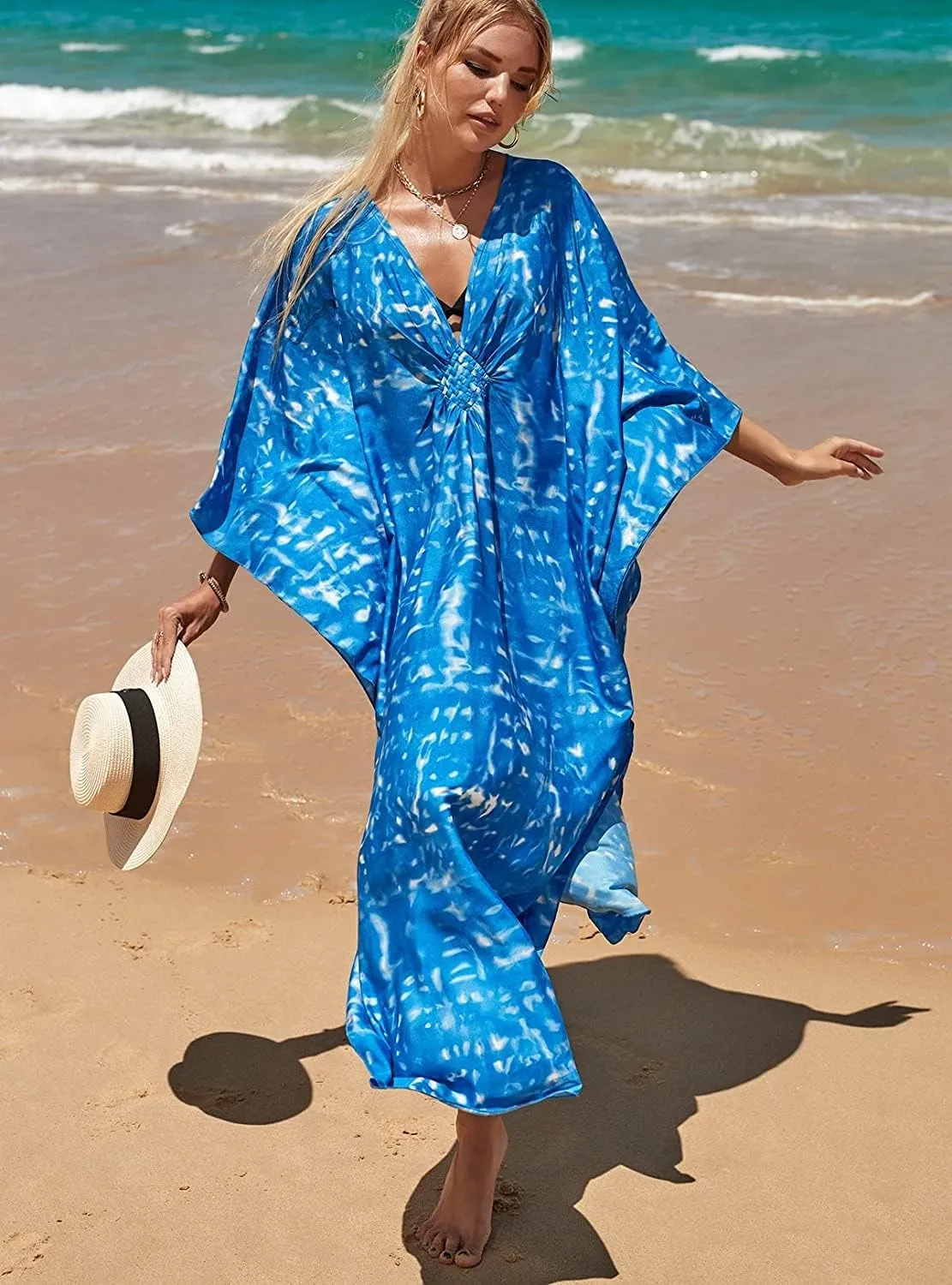 Venasha Womens Caftan Floral Print Kaftan Dress Short Sleeve Swimsuit Cover up Loungewear for Summer