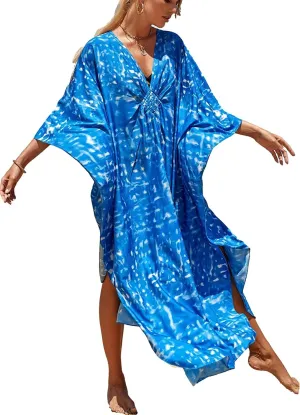 Venasha Womens Caftan Floral Print Kaftan Dress Short Sleeve Swimsuit Cover up Loungewear for Summer