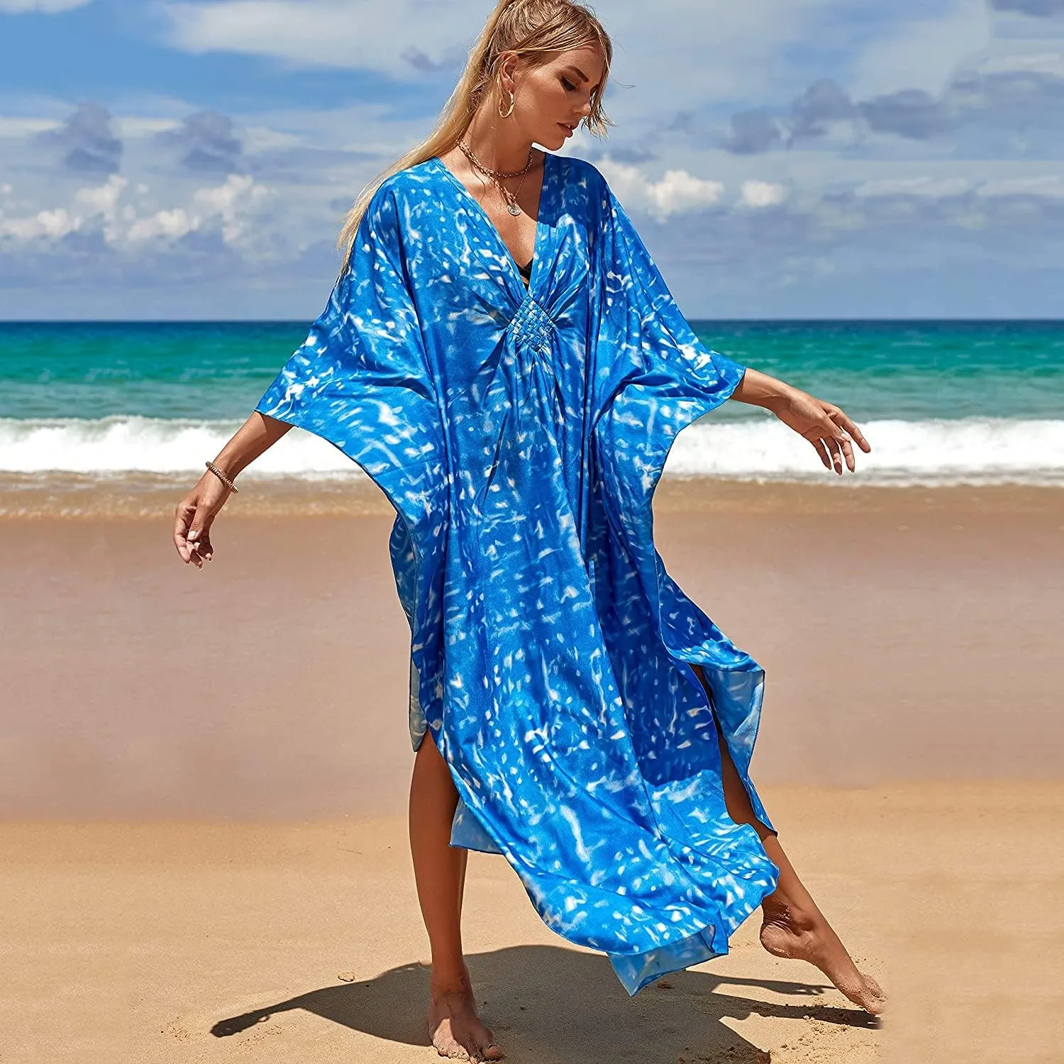 Venasha Womens Caftan Floral Print Kaftan Dress Short Sleeve Swimsuit Cover up Loungewear for Summer