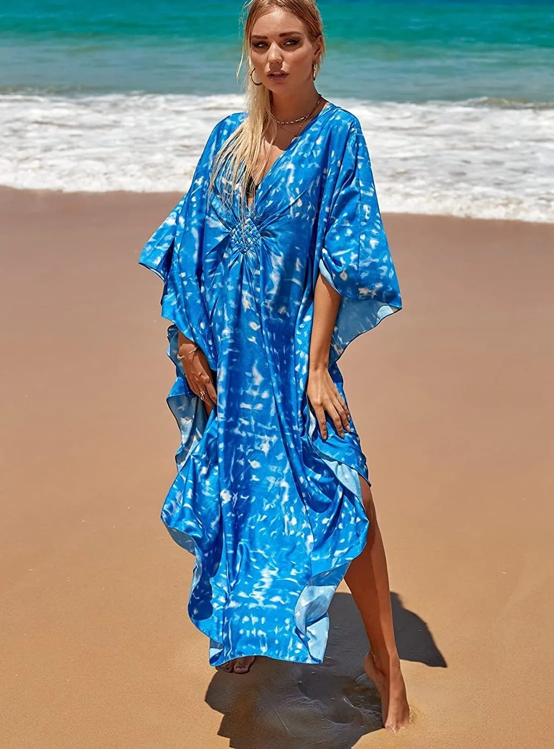 Venasha Womens Caftan Floral Print Kaftan Dress Short Sleeve Swimsuit Cover up Loungewear for Summer