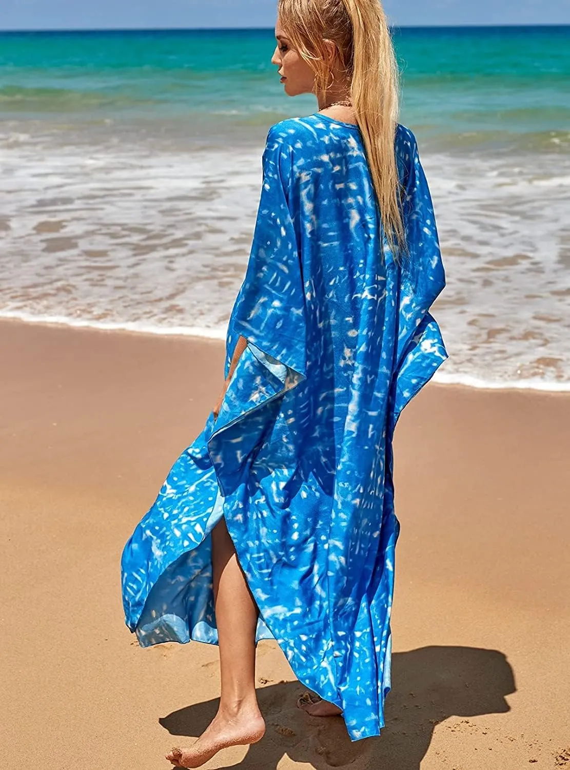 Venasha Womens Caftan Floral Print Kaftan Dress Short Sleeve Swimsuit Cover up Loungewear for Summer