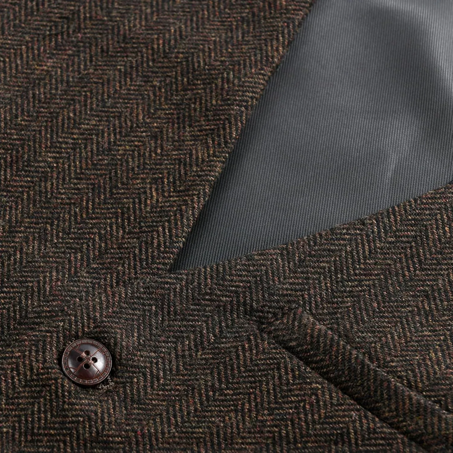 VOBOOM Men's Slim Fit Herringbone Tweed Suits Vest Premium Wool Blend Waistcoat